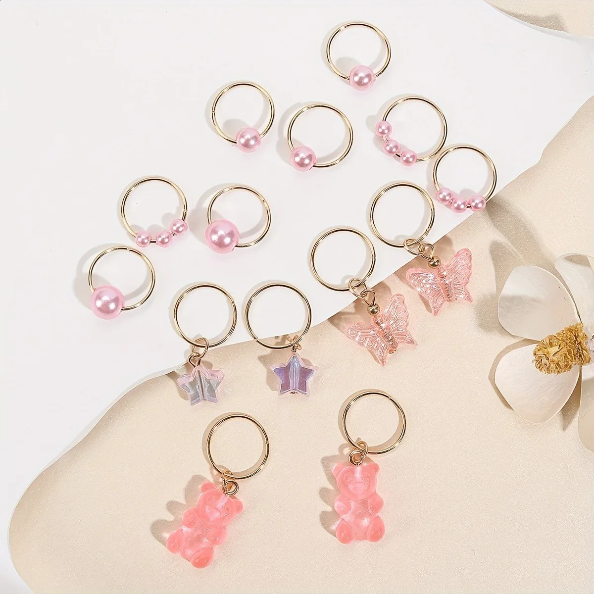 14 cute butterfly bear hair braided rings suitable for girls pearl shaped bead clips accessories local jewelry 250417