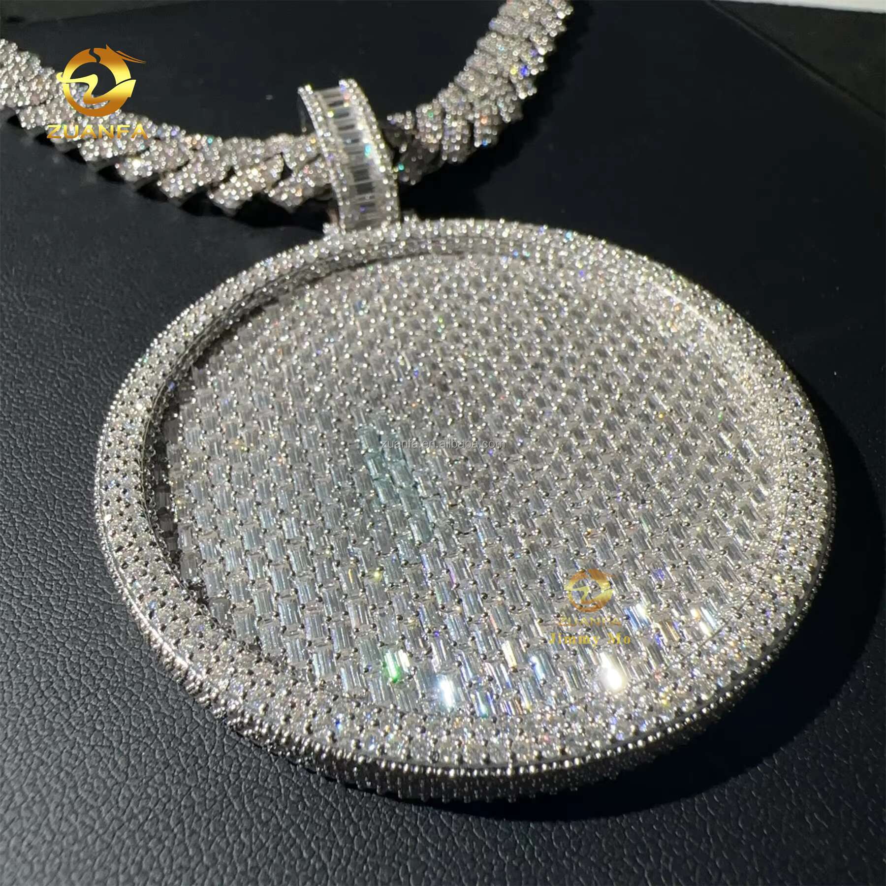 Customized Iced Out 3D Fully Iced Out Jewelry Prong Setting FL Moissanite Diamond Round Circle Pendant Miami Cuban Link Set Man