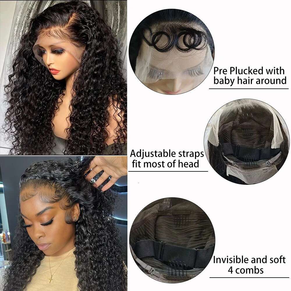13X6 Curly Frontal Human Hair Wig 30 36 Inch Pre Plucked Deep Lace Front Brazilian Water Wave Wigs