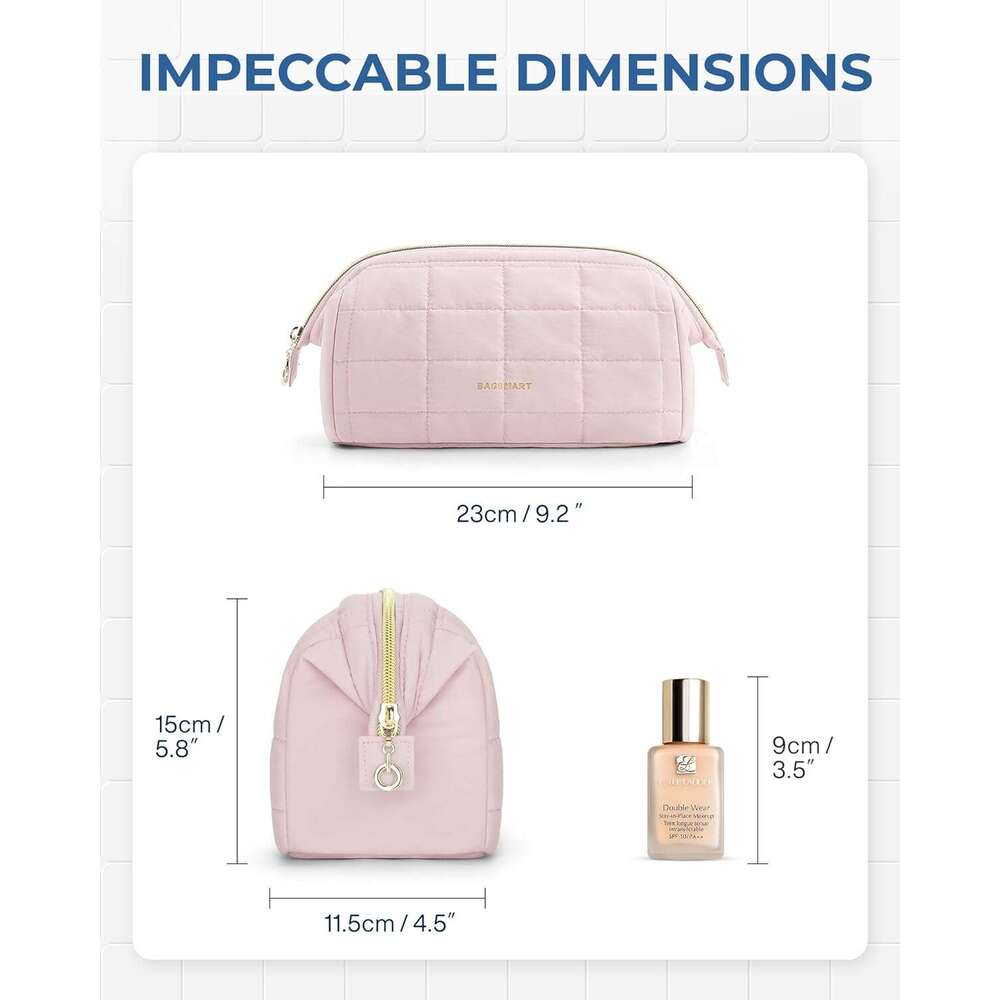 BAGSMART Bag Toiletry Bag, Puffy Padded Make Up Bags for Women Makeup Organizer Case, Wide-open Pouch Purse Travel Essentials Toiletries Accessories B