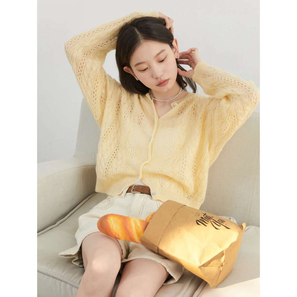 CHIC VEN Cardigan Loose Casual Mohair Hollow Knitted Sweaters Female Short Jumpers Spring Summer 2025 Tops