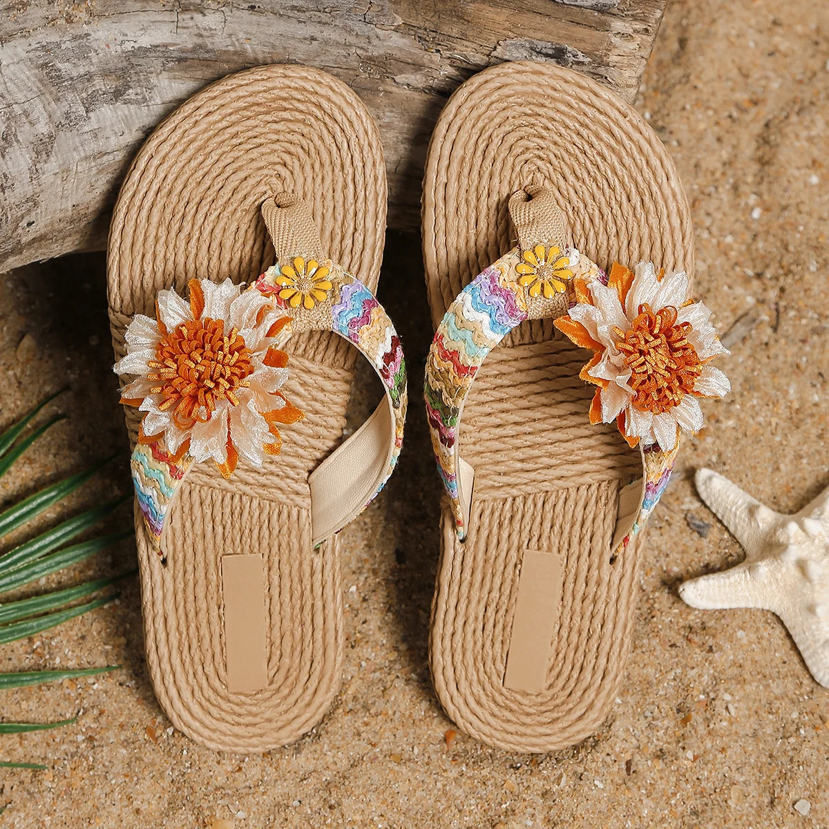 Womens fashion trend accessory Sunflower anti-slip wear soft sole flat flip flops 250421