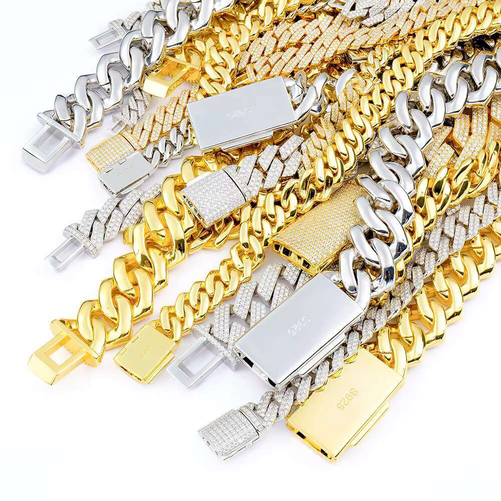 Wholesale Jewelry Hip Hop Iced Out Gold Plated 925 Sterling Silver Diamond Mossanite Moissanite Cuban Link Chain for Men