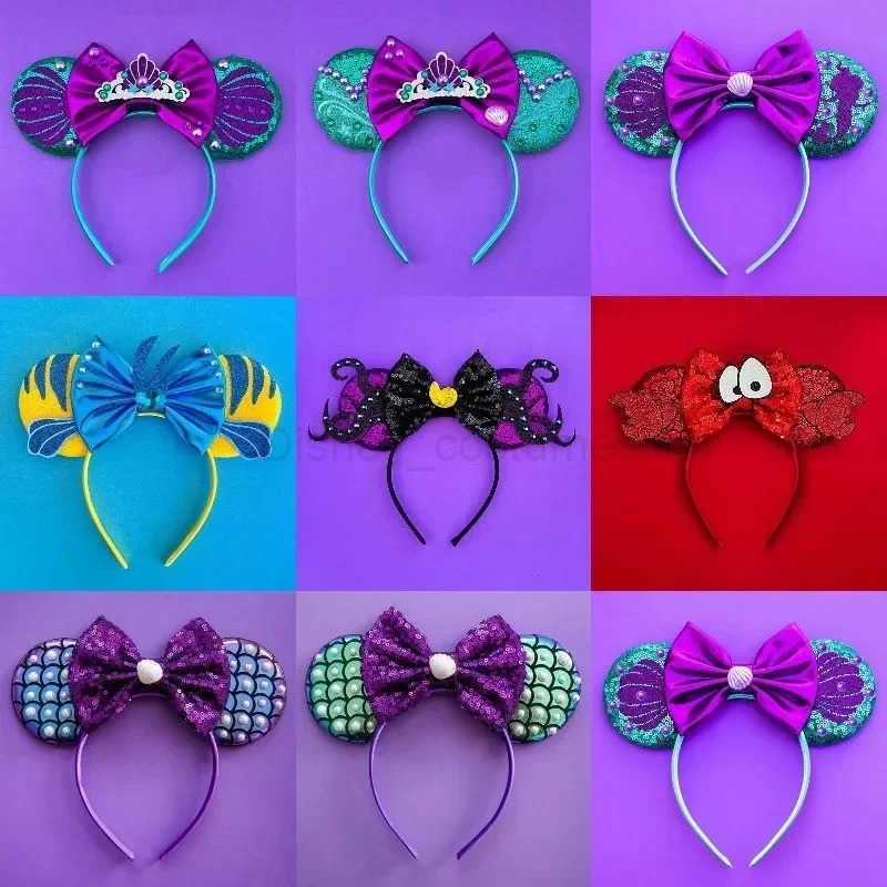 Disney Little Mermaid Hair Girl Floor Hair Accessories Female Disney Ariel Headband Children Sebastian Pearl Shell Ears Headwear X250425