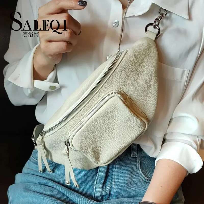 Genuine Leather Shoulder Crossbody Black Waist Designer Fashion Small Advanced Sense Instagram Trendy Chest Bag