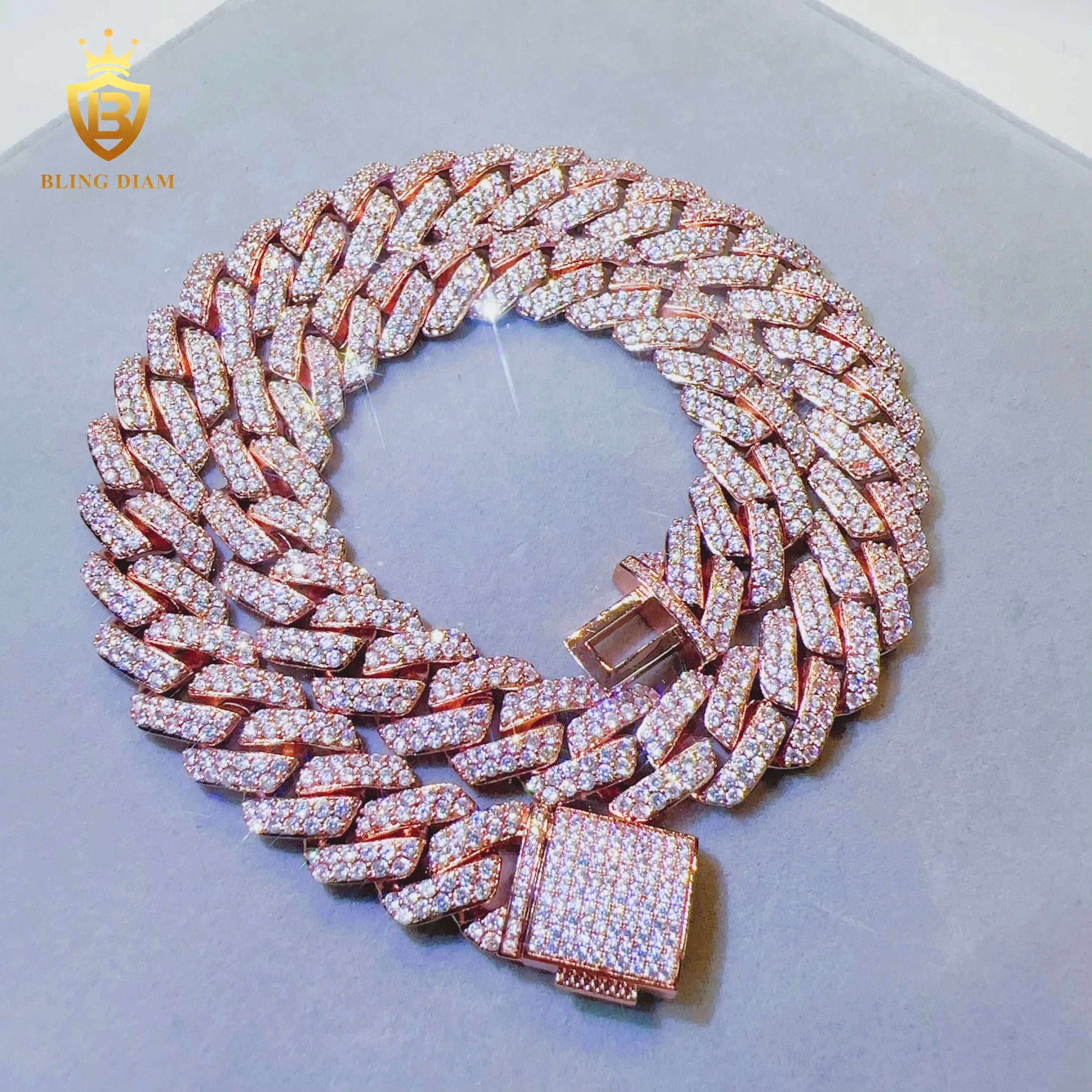 Wholesale Fashion 14mm Lightning Hiphop Chain 5A+ Moissanite Cross Cuban Link Chains for Men and Women