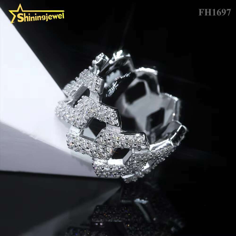 Iced Out Round Diamond Hip Hop Cuban Rings Solid Silver Men Engagement Ring Moissanite Diamond Ring