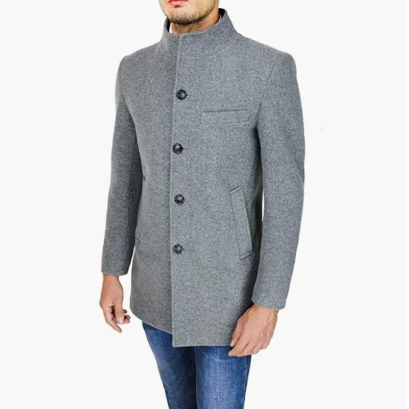 Elegant Jackets Man Single Breasted Mans Janket Solid Wool Blends Mid-length Trench Coat Long Mens CoatT251125