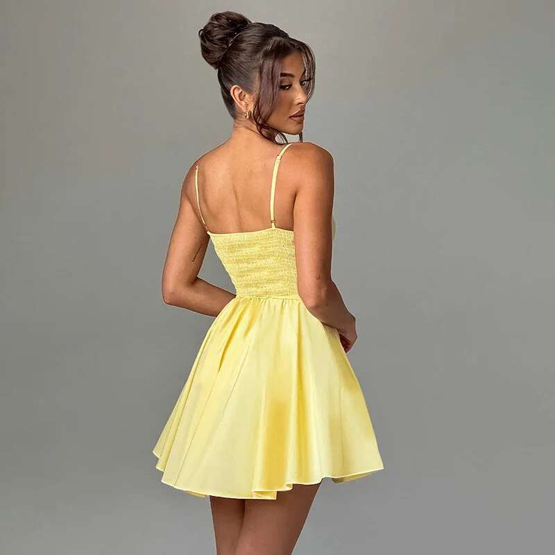 Dongdumaoyi Townlike Elegant Waist Wrap A Line Dress Women Spaghetti Strap Mini Summer Backless Nightclub Sexy Party Dresses