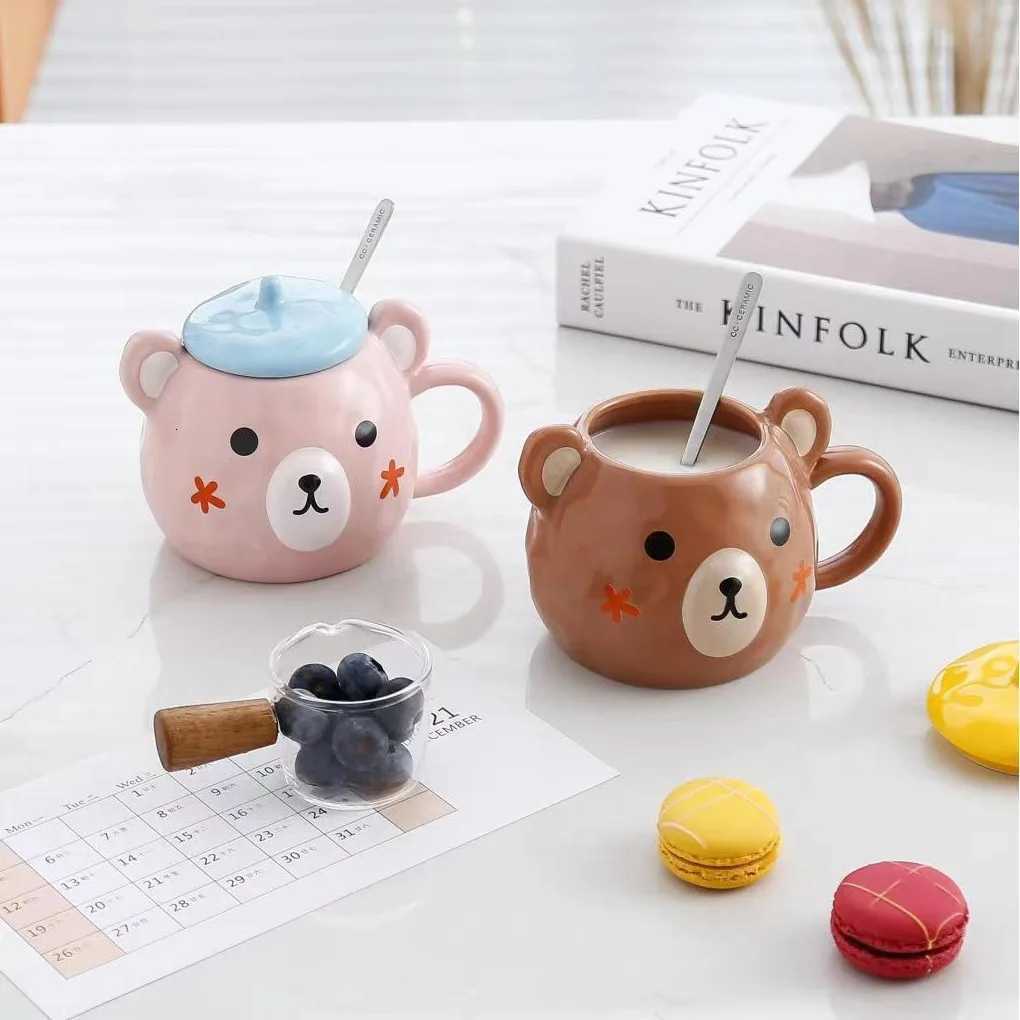 Bear Mug Cartoon Honey Bear Ceramic Water Bottle with Lid and Spoon Kawaii Office Home Coffee Cup Lovers Holiday Lovely Gift Y251125