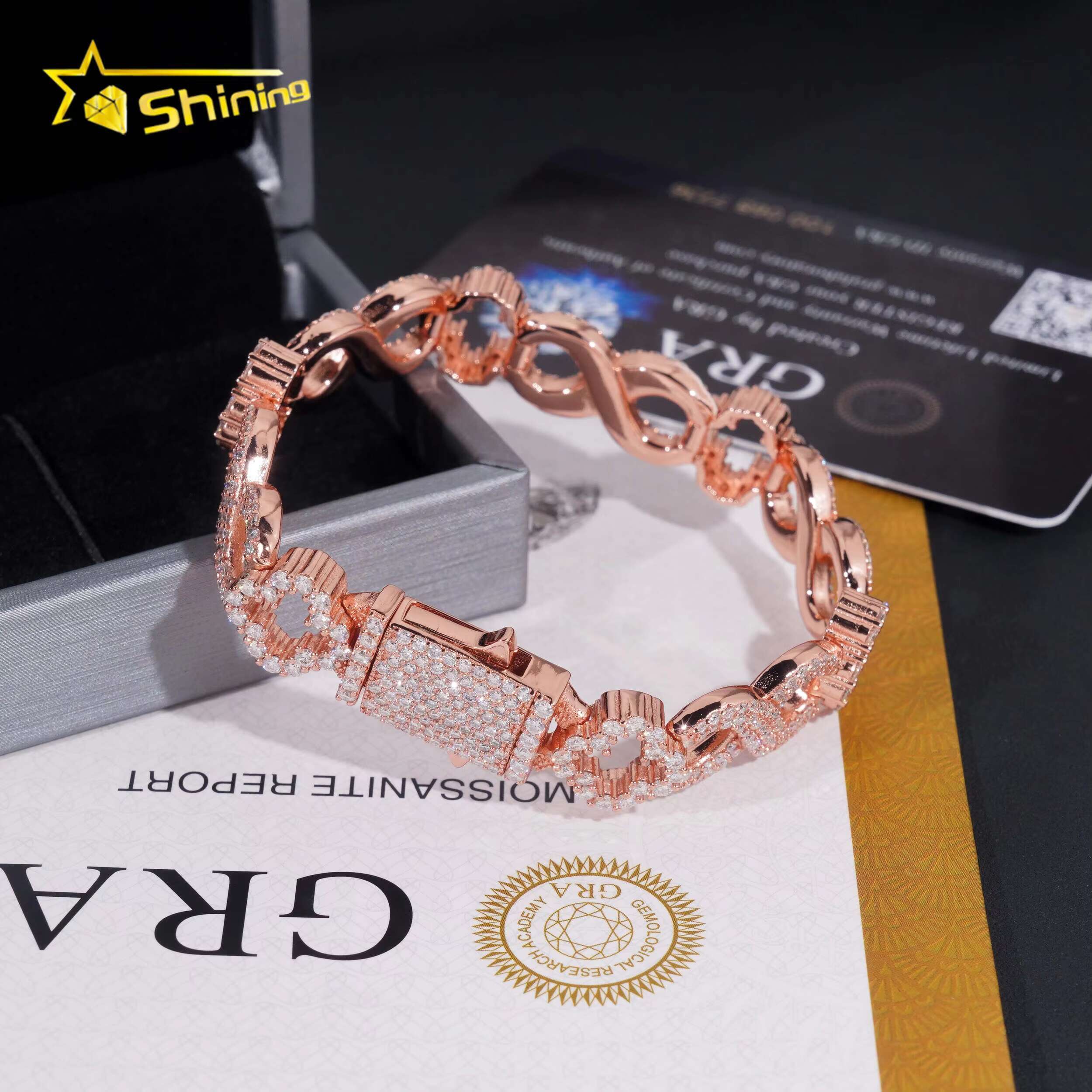 New Arrivals Hip Hop GRA Certificate 11mm 925 Silver Infinity Clover Cuban Mens Moissanite Bracelet