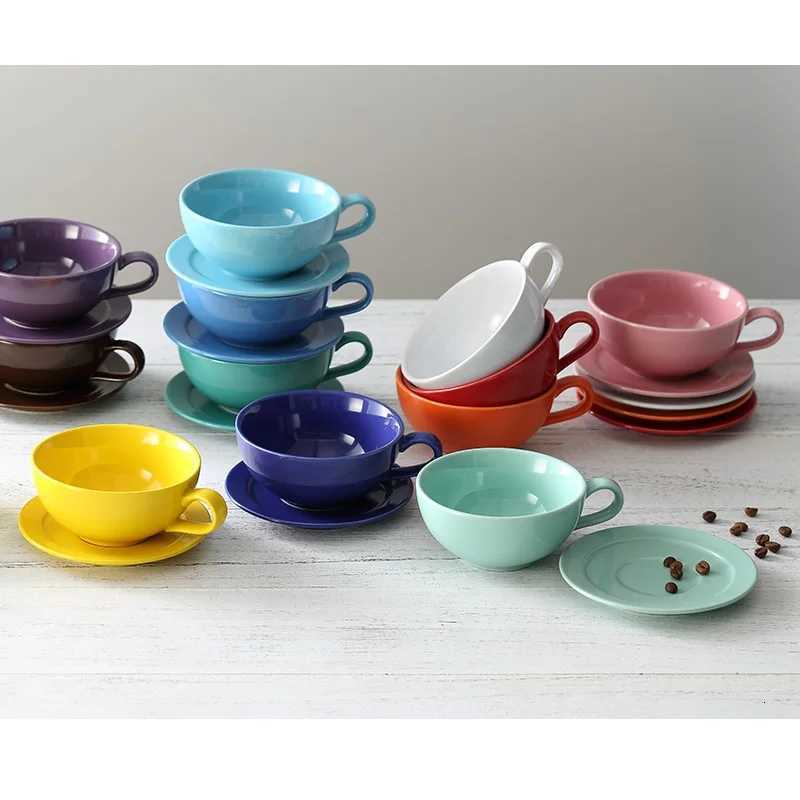 New Design Colourful Coffee Set Coffee Cup and Saucer Underglazed Low Procelain Cappuccino Latte Cup 250ml Y251125