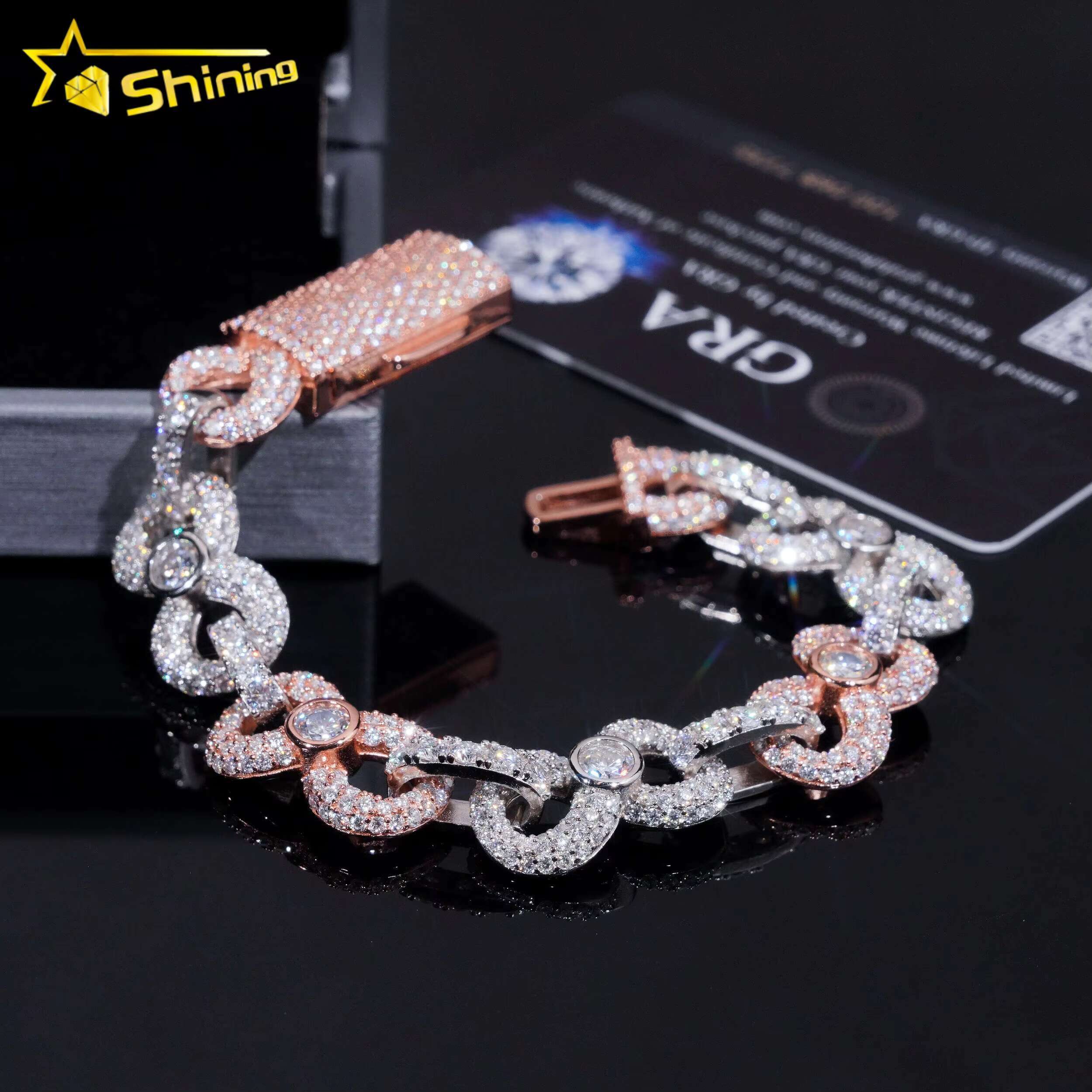 Ready to Ship 13MM Width Solid Sterling Silver 925 Gold Plated Hip Hop VVS Moissanite Infinity Cuban Link Chain Bracelet