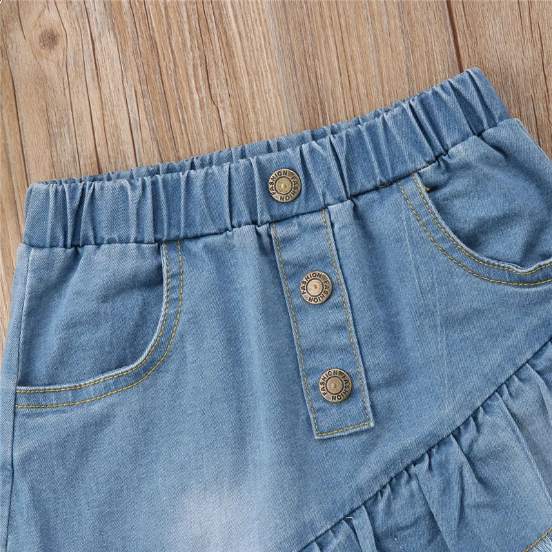 1-6 year old baby girl A-Line pleated skiing blue mini pleated edge girl summer high waisted denim skiing 250424