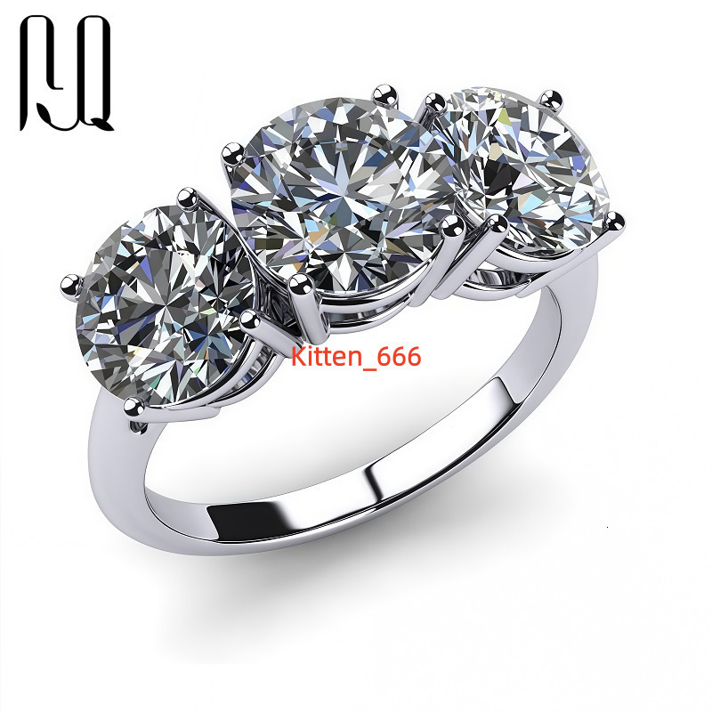 PYQ VVS 4ct Moissanite Woman Rings 925 Silver Three Stone Rings with 2ct1ct1ct Elegant and Luxurious
