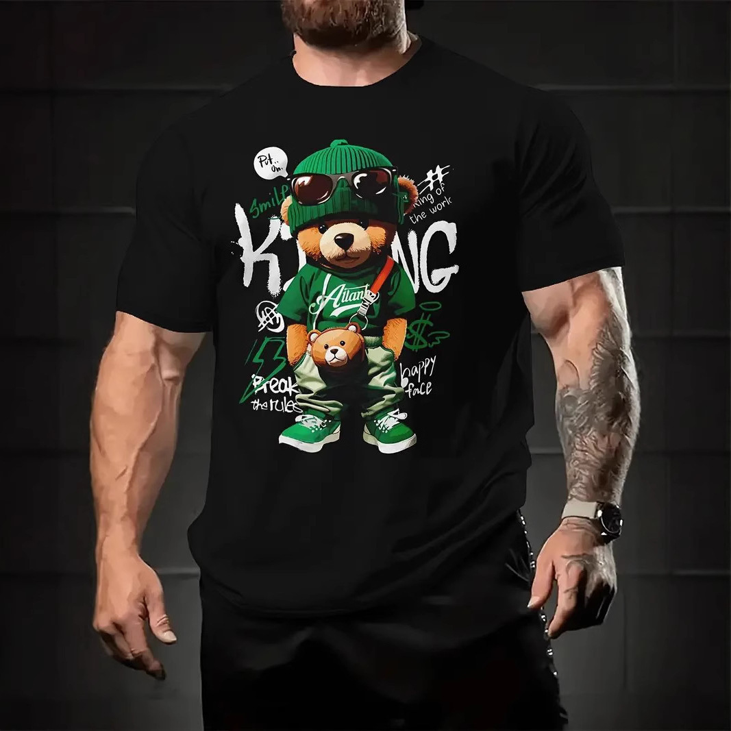 Fashion Designer Short Sleeve 3D Digital Printing Cartoon Animal Printed T-shirt Summer Round Neck Men's Top
