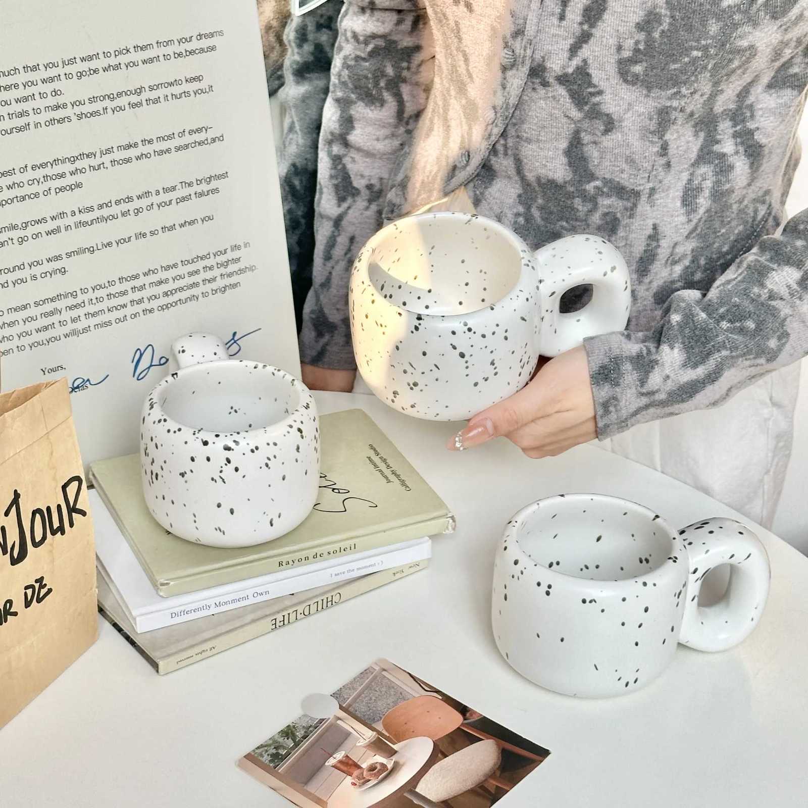 400ml Splash Ink Style Mug Underglaze Colour Retro Fat Handle Nordic Simple Couple Ceramic Mugs Female Dormitory Water Cup Y251125