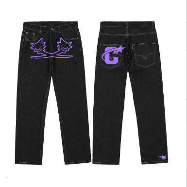 Autumn and Winter New American Hip Hop Printed Jeans for Men, High Street Trendy Brand Hiphop Wide Leg Pants