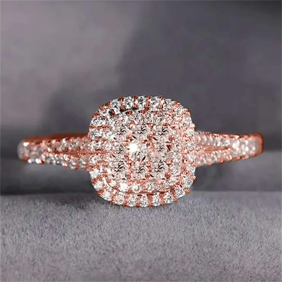 CAOSHI Hot Selling Luxury Imitated Moissanite Geometry Design Rose Gold Plated Rings for Wedding Engagement Rings Women Jewelry