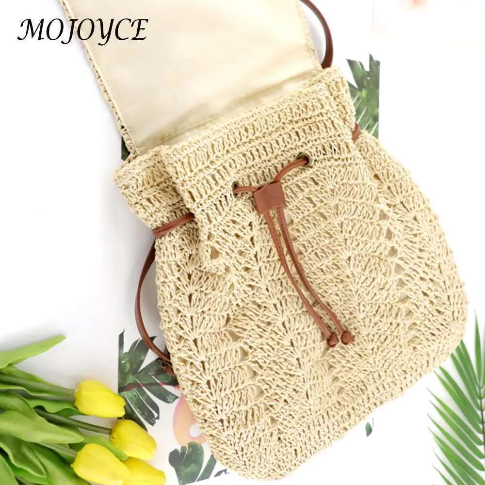 Fashion Straw Shoulder Backpack Hand-Woven Female Beach Holiday Simple Purse for Women Outdoor Bag