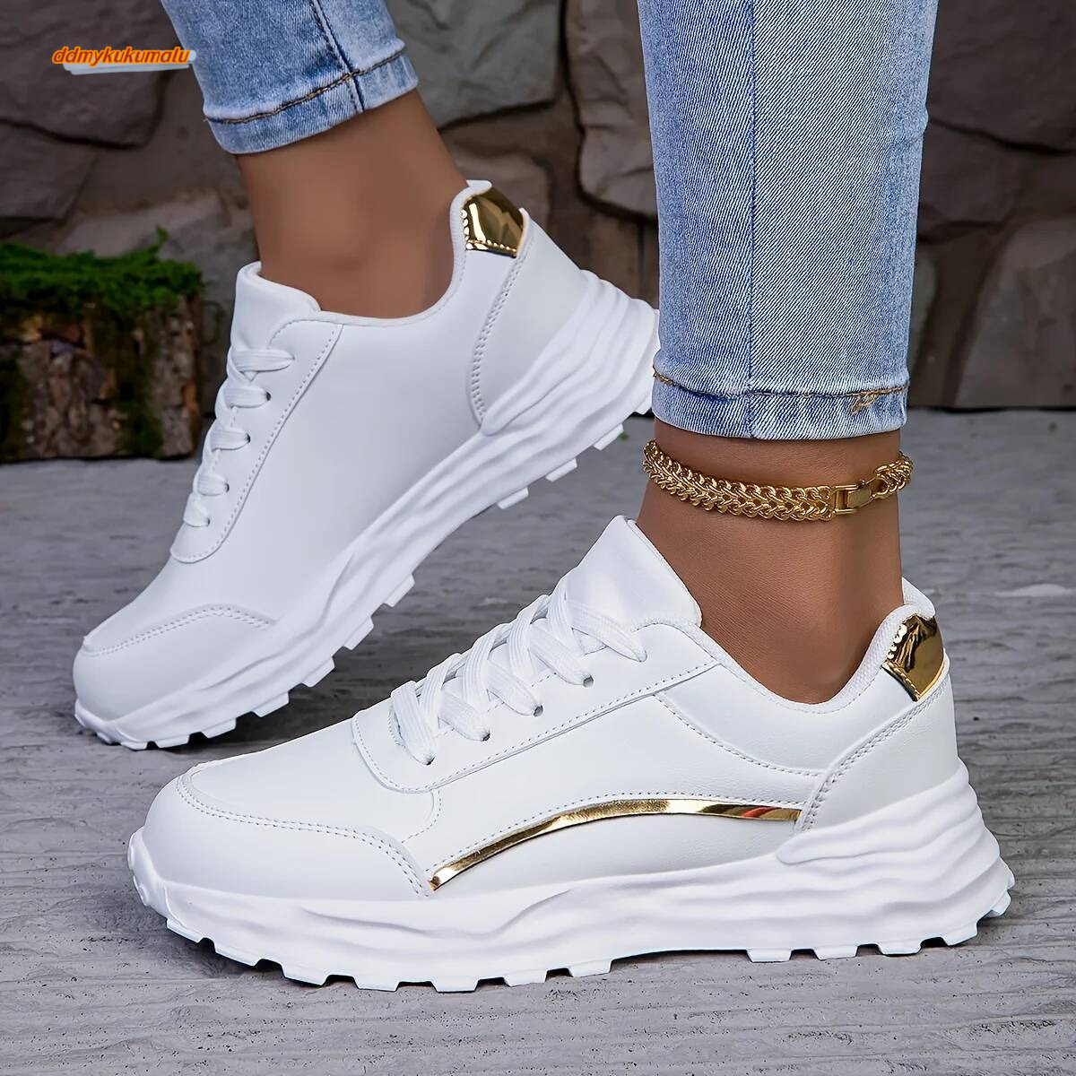 Women's Solid Color Casual Sneaker, Lace-up Lightweight Soft Sole Walking Shoes, Low-Top Comfortable Training Shoes ddmykukumalu