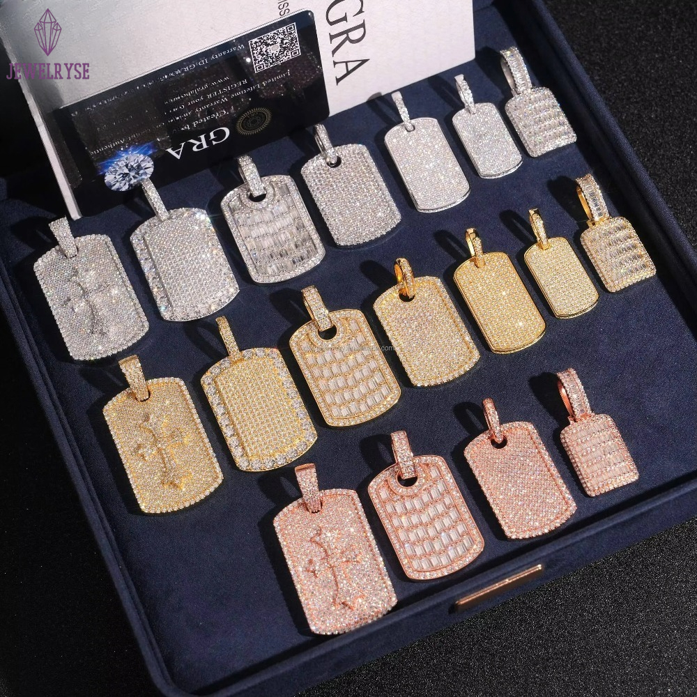 Lowest Factory Price Retail GRA Certificate Fully Iced Out Hip Hop Jewelry 925 Silver Moissanite Diamond Dog Tag Pendant Set