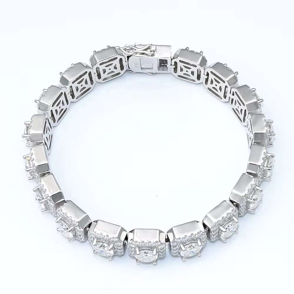 Polished Sterling Silver 11mm Moissanite Iced Out Square Cuban Tennis Bracelets HIPHOP Fashion Jewelry for Youngster