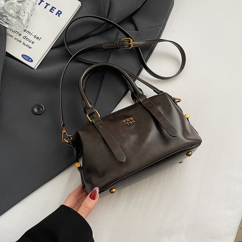 2025 Trendy Pillow Handbag Bowling Bag for Women - Vintage Soft Leather Shoulder Bag, Crossbody Purse with Detachable Strap, Minimalist Design