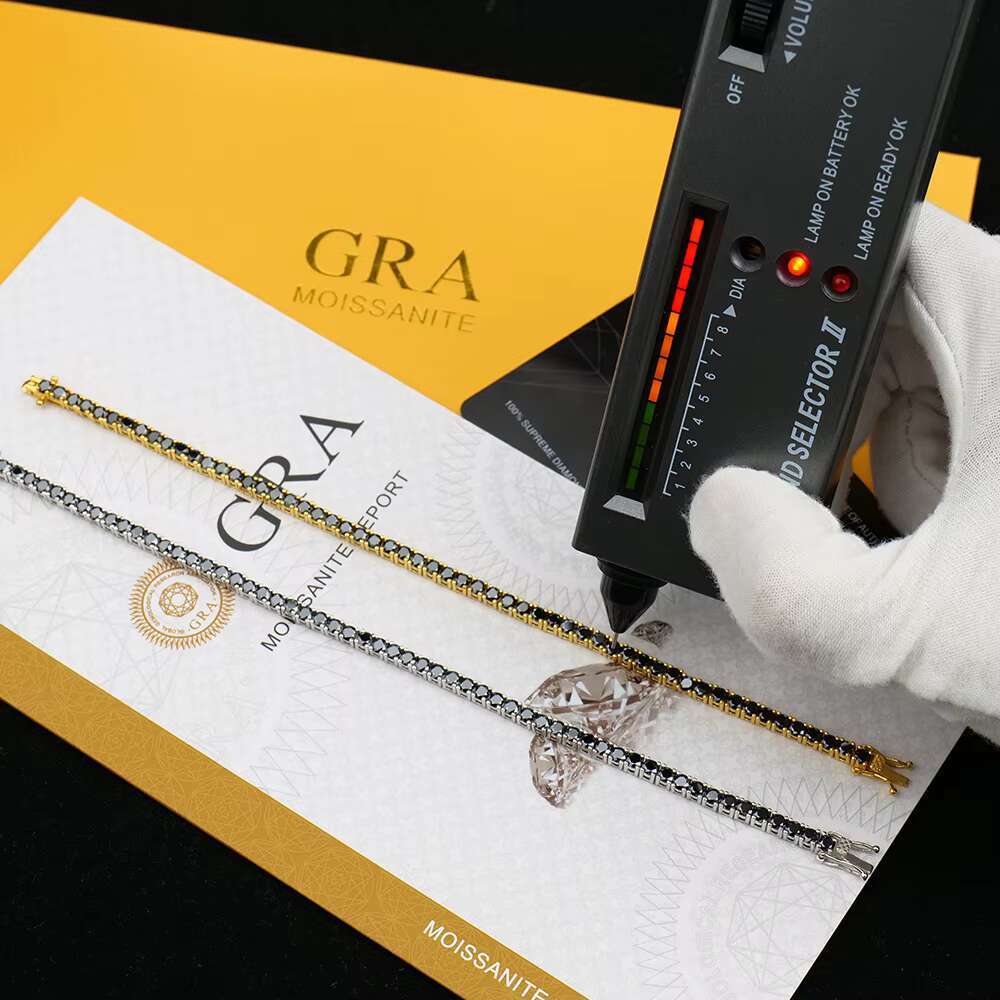 Manufacturer Top Quality 925 Silver Round 3-6mm Black Moissanite Tennis Bracelet White/Gold Color Fashion Jewelry for Youngster