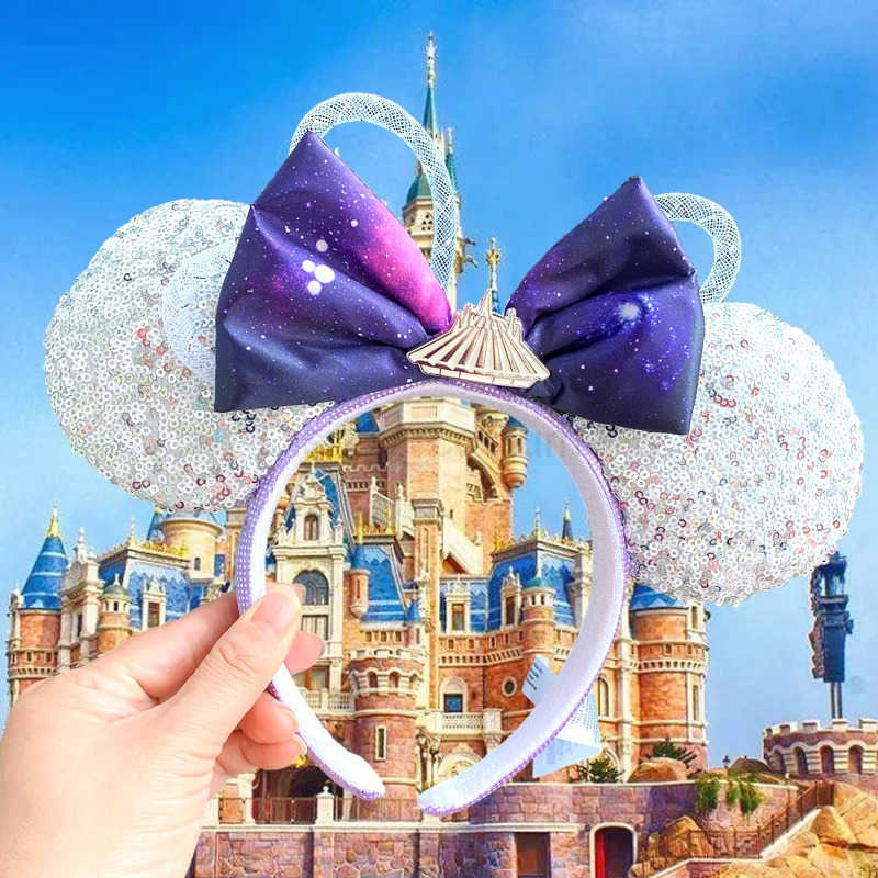 Disney New Disney Mickey Mouse Ear Headband Space Mountain Lunar New Year Minnie Bow Pink Glitter Cartoon Anime Headband Gif X250425