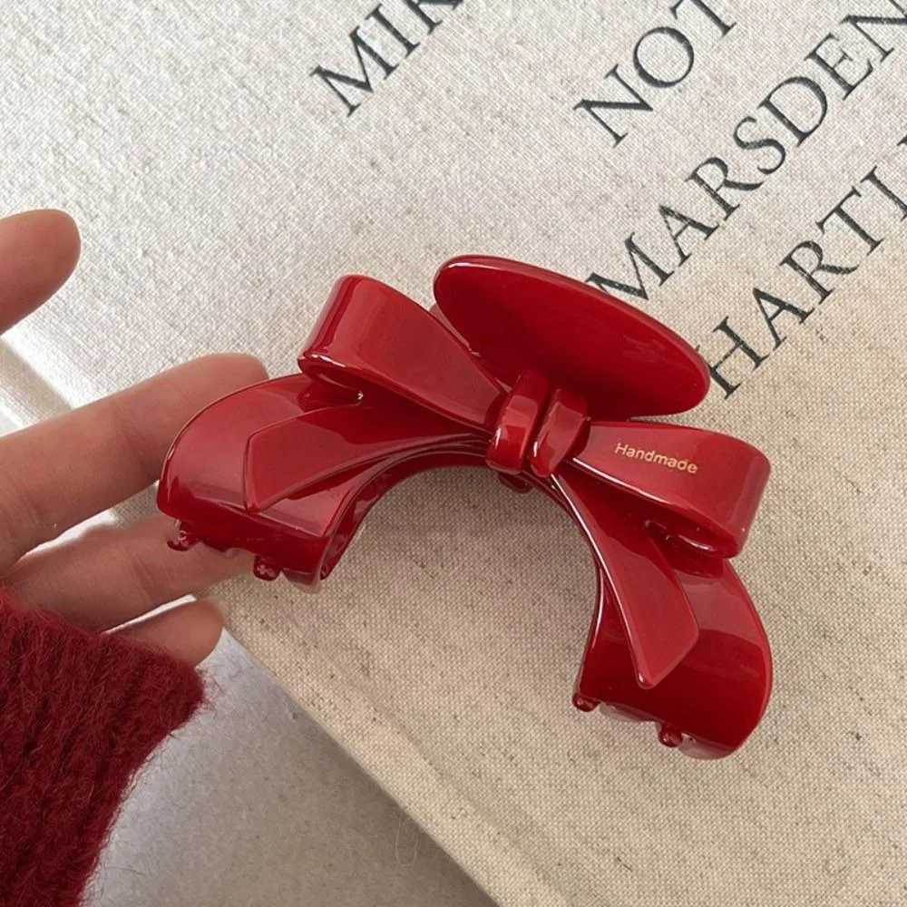 New Years Red Bow Acetate Hair Claw Sweet and Cute Exquisite Female Hair Clip Korean Fashion Headwear Jewelry GiftT250425