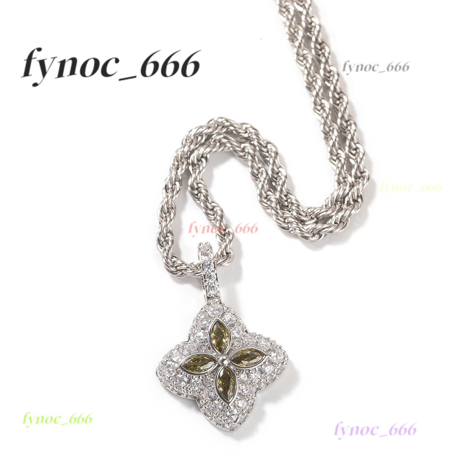 Iced Out Luminous Colored moissanite Clover Pendant Blue Marquise Motif Infinity Pendant