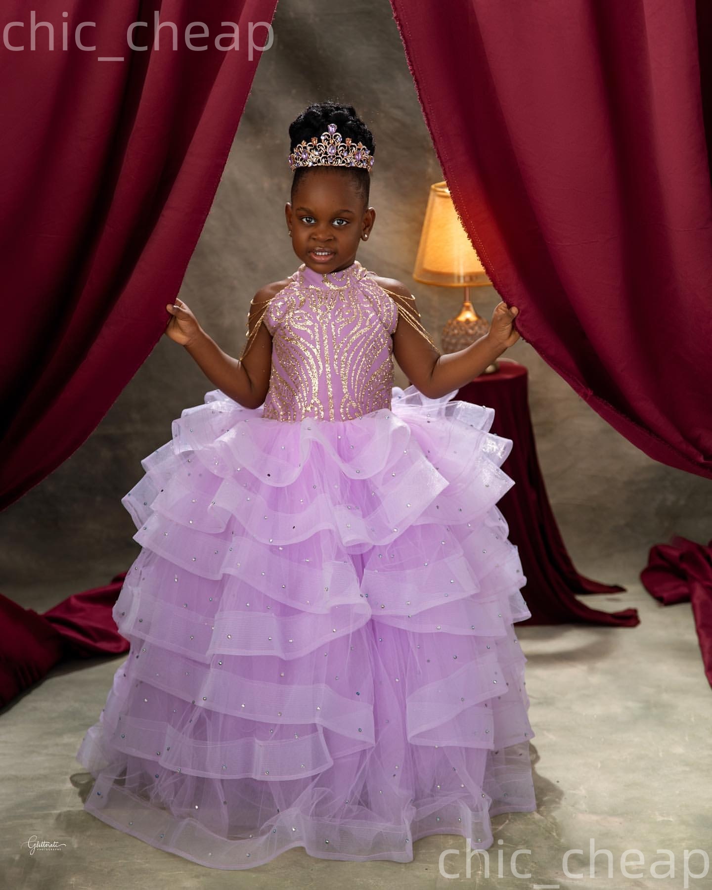 2026 Lilac Ball Gown Flower Girl Dresses Crystals Beadings Tiers Tulle Little Girl Christmas Peageant Birthday Christening Tutu Dress Gowns ZJ4241