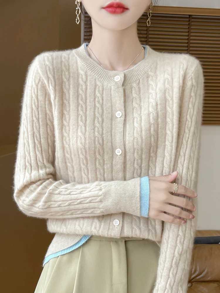 2025 New Fall Winter Wool Cardigan Long Sleeve O-Neck Collar Knitwear Womens Classic Twisted Flower Sweater Fashion Leisure TopT251125
