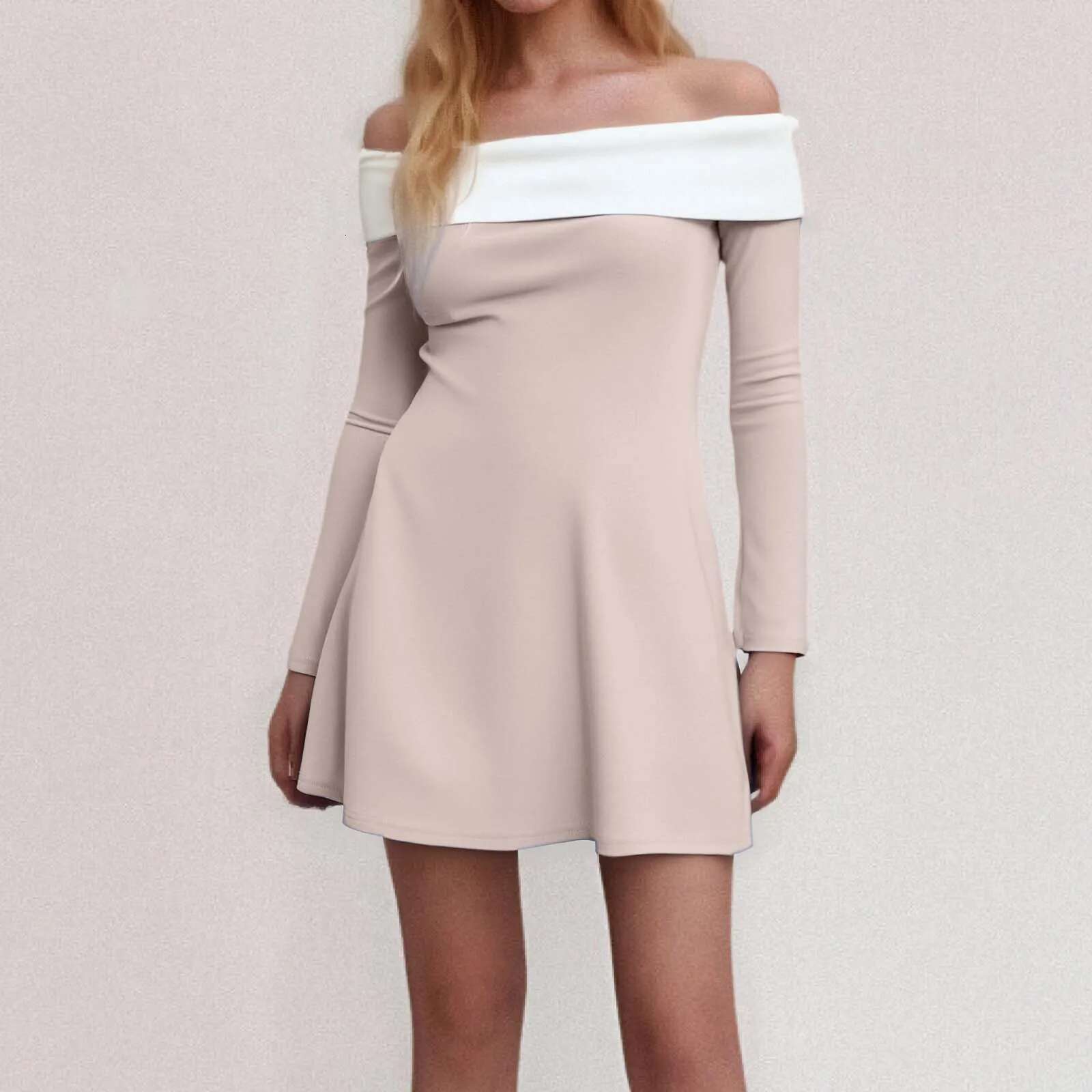 Dongdumaoyi Off Shoulder Long Sleeve Mini Dress For Women Spring Summer New Patchwork Strapless Backless A Line Sexy Elegant
