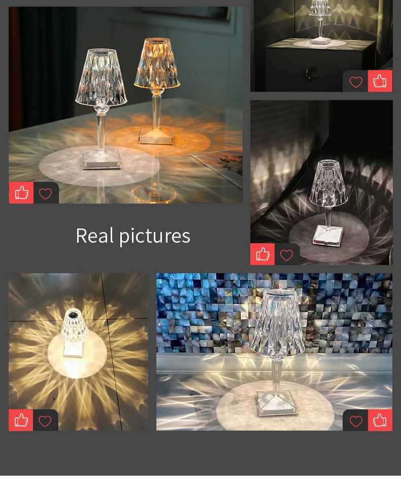 Rechargable/USB Diamond Touch Sensor Crystal Battery Desk Lamp Bar Light Restaurant Acrylic Table Lamp Bedside Night LightM251125