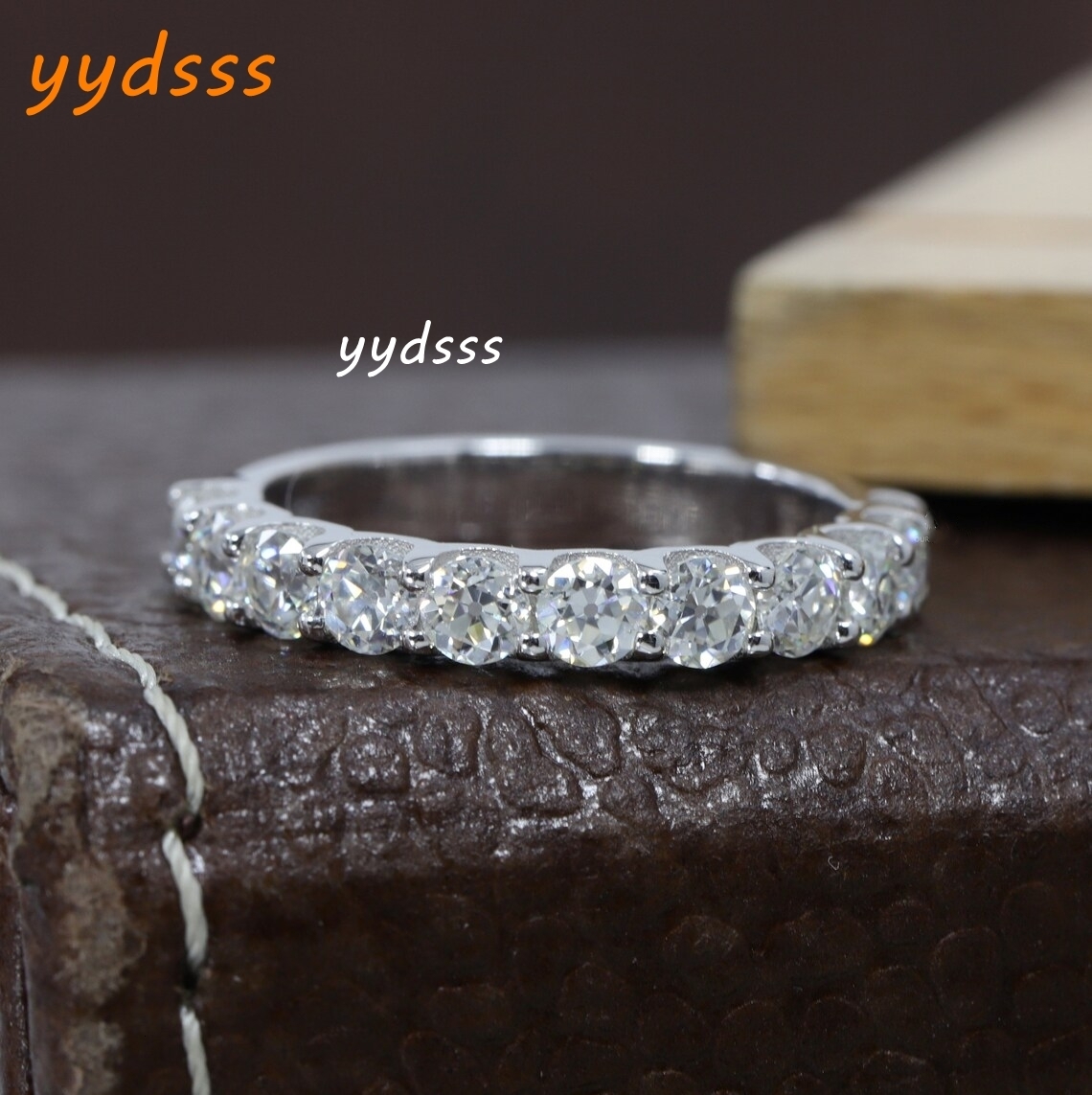 Jewelry 3.0mm Round Cut EF Color Lab Diamond Half Set Eternity Band Stackable Ring 18K White Gold Ring Womens Wedding Ring