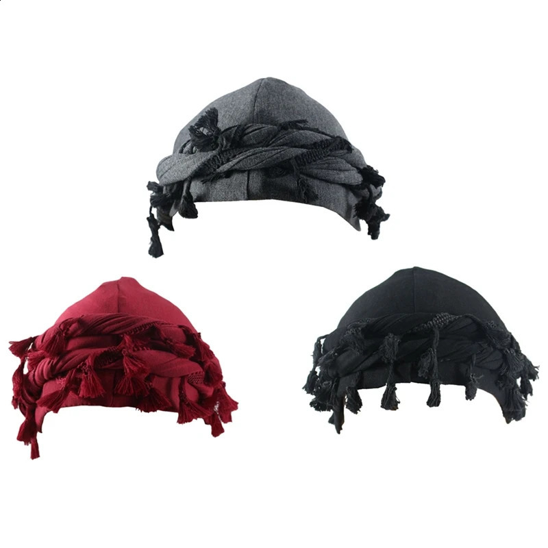 6A Turban Mens Silk Satin lined Hat Twisted Head Packaging Elastic Pre tied Beniee 250423