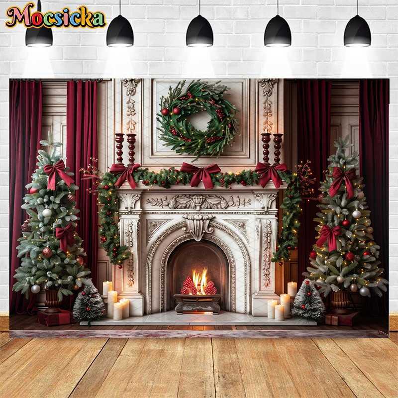 Mocsicka Christmas Fireplace Backdrops Kids Adult Photography Child Cake Smash Birthday Xmas Santa Winter Festival BackgroundM251125