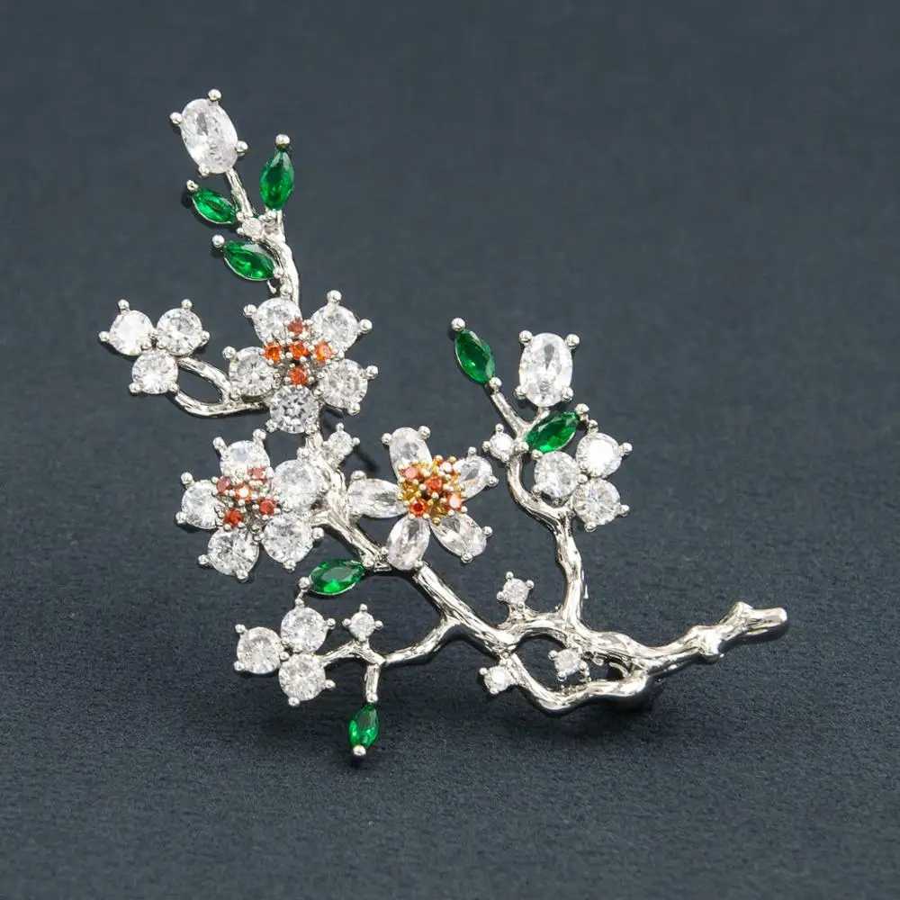 Elegant plum blossom flower cubic zirconia brooches pin lady scarf buckle wedding jewelry accessory for women A01920 J251125