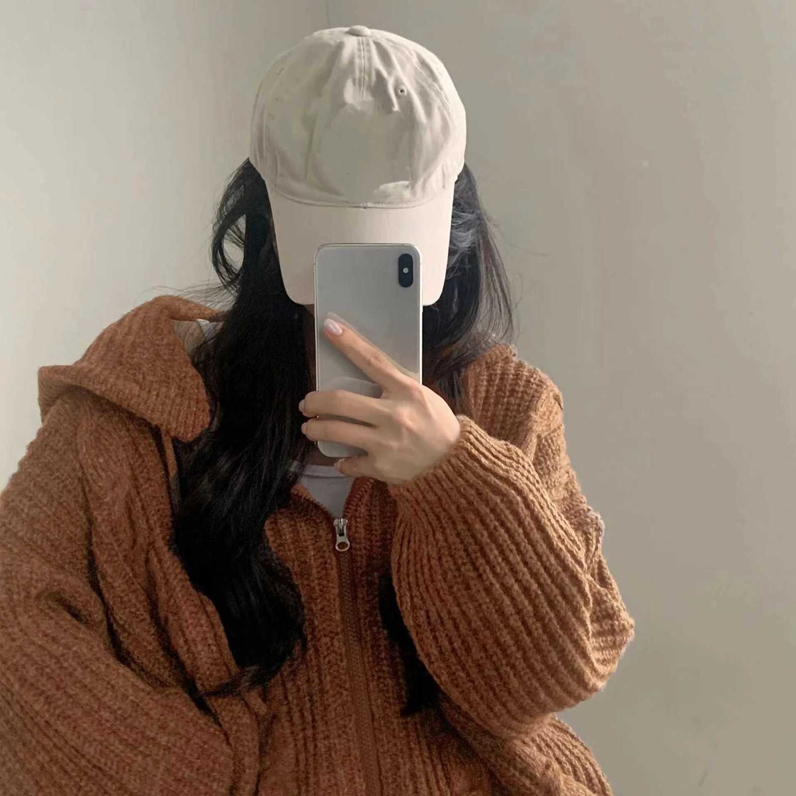 2025Autumn Winter Loose solid color Womens Thicken Twist Sweaters Cardigans Zip Up Lapel Collar Knitted Coat Casual TopsT251125