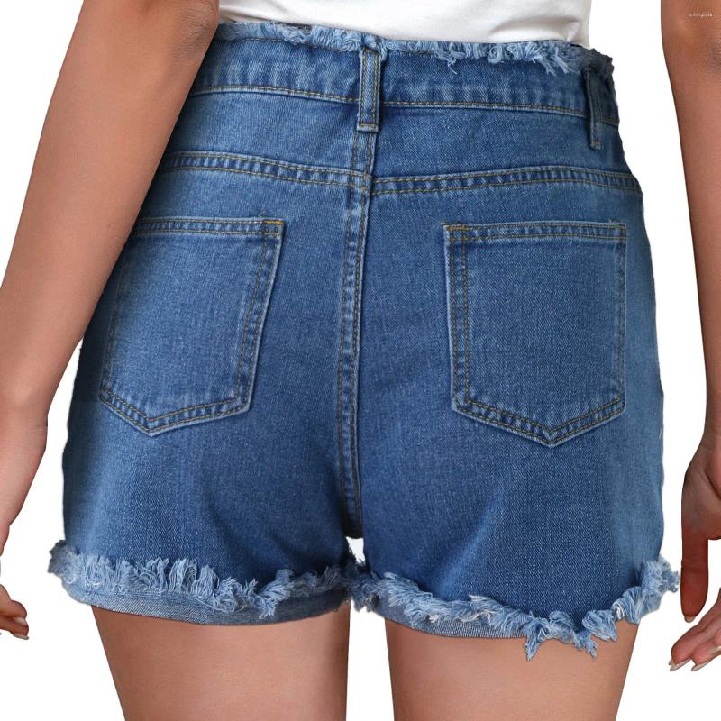 CNLONGBIDA Women's Shorts Women Summer Jeans Retro Casual Hole Ladies Denim Black Blue Streetwear Street Folding Edge 2025