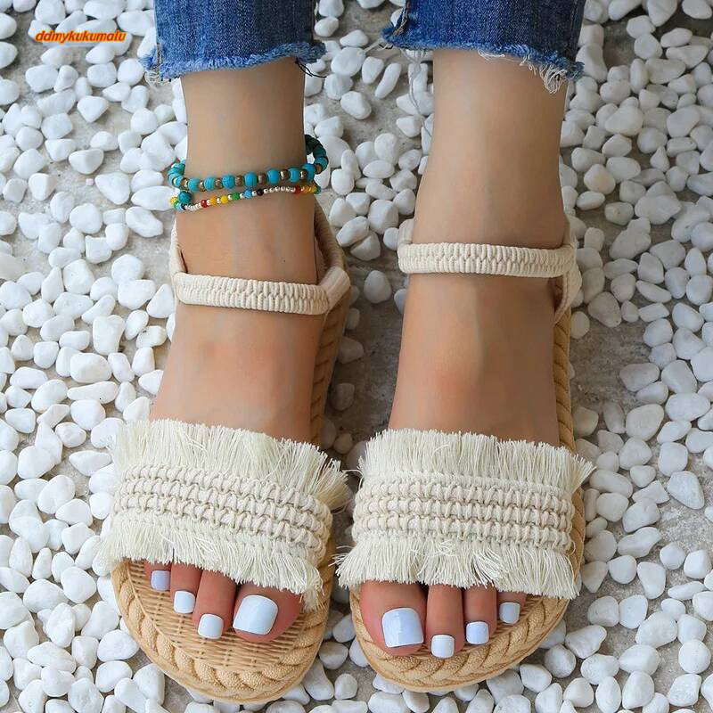 Women Shoes 36-41 Summer Elegant Tassel Non-slip Comfortable Breathable Flat Sandals Outdoor Beach Footwear Zapatos De Mujer ddmykukumalu