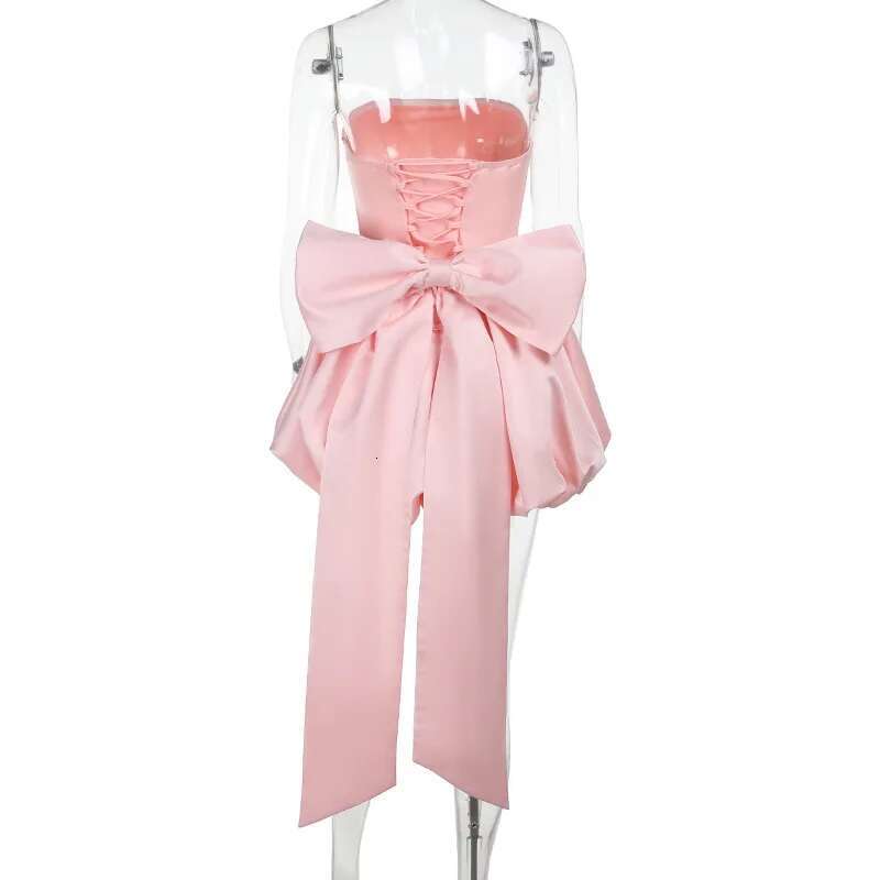 Dongdumaoyi Townlike Bow Backless Sexy Party Dress Women Mini Spring Summer Waist Wrap A Line Ball Gown Dresses
