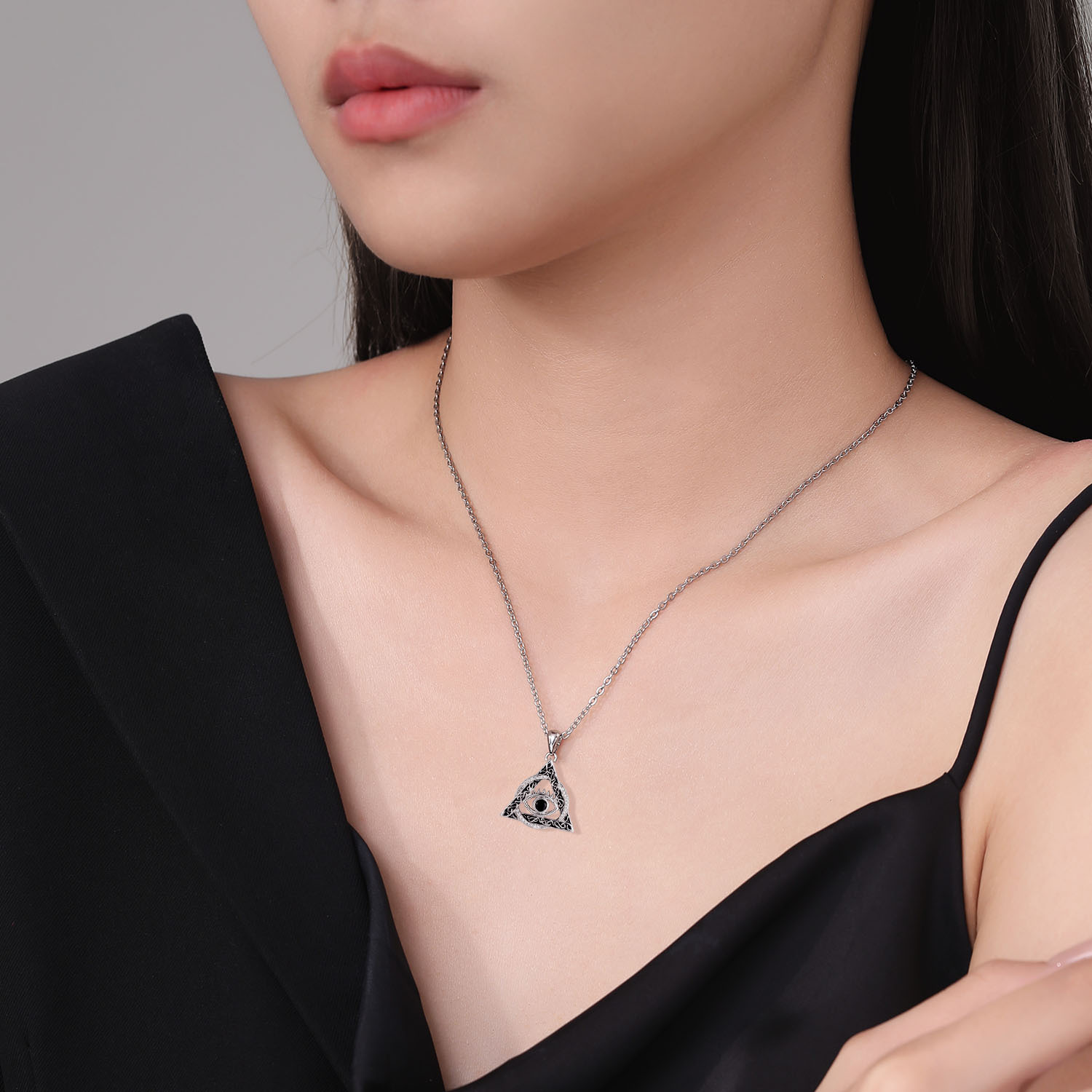 Necklace with Triangle Evil Eye Pendant silvery Designer Necklace Jewelry Fashion Necklace Mens Necklaces For Men Women moissanite Chain Jewlery Gift  - view 4