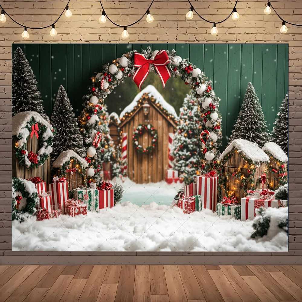 Winter Christmas Photography Background Arch Door Xmas Tree Chic Wall Gift Indoor Decor Banner Kids Portrait Photocall BackdropsM251125