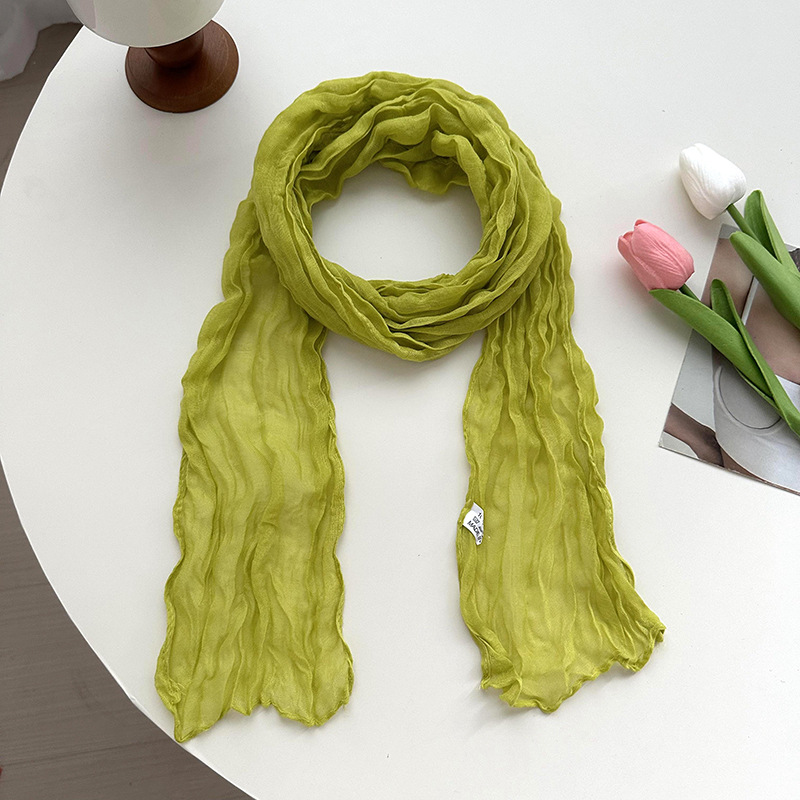 K518 Scarf women 2024 new all-match candy color small twist wrinkled silk scarf plain Bali yarn shawl scarf wholesale