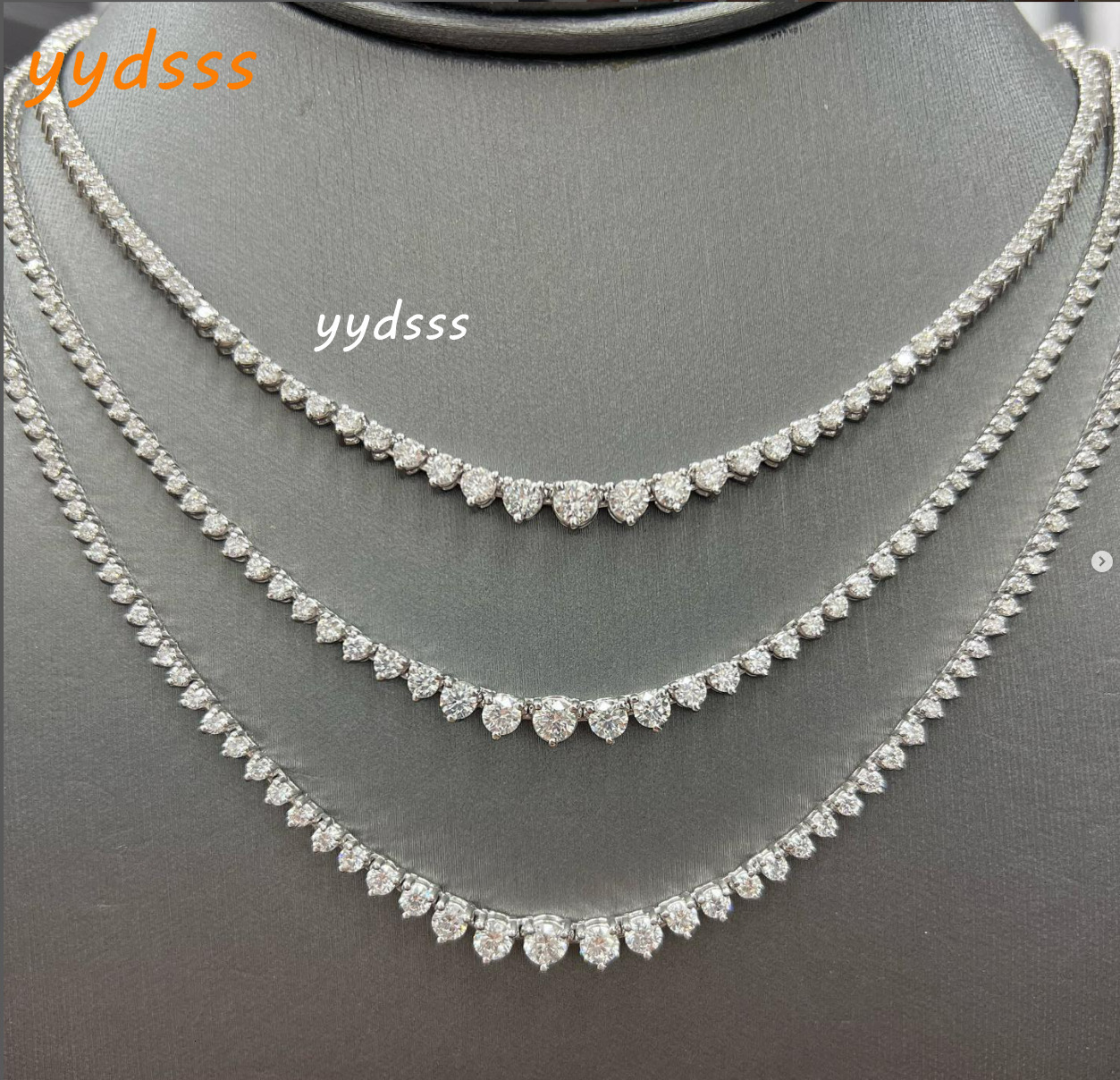 Fashion Design Small to Big 3 Prong Round Moissanite Tennis Chain S925 Sterling Silver Iced Out Moissanite Chocker Necklace