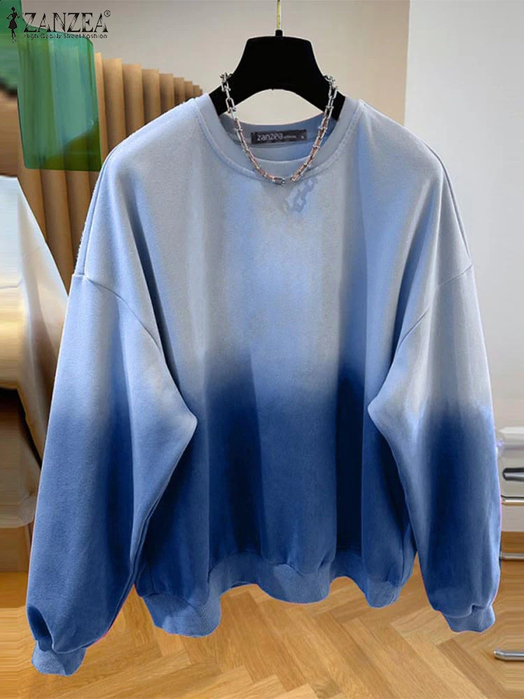 ZANZEA Fashion Communicating Simple Pulleys Womens Color Gradient Sweatshirt Casual Long Sleeve Loose O-Neck Hoodie Autumn 250423