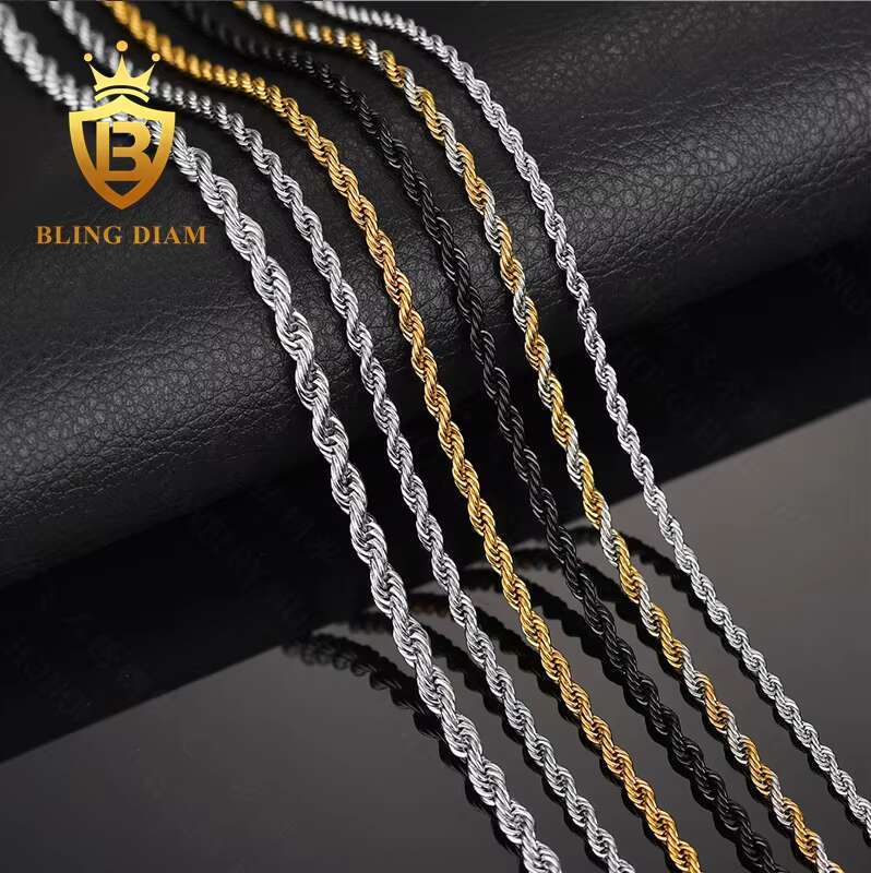 18k Gold Plated 2mm 2.5mm 3mm 4mm 5mm Stainless Steel Twisted Rope Chain for Men and Women Rope Gold Chain